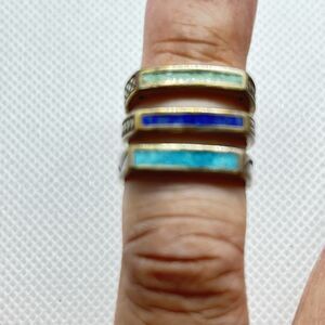 NIB Y2K VTG AVA Yetter Sterling Silver/Multi-Colored Stone Stackable 3 Set Rings